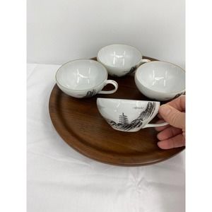 FUKAGAWA ARITA CUP TEA COFFEE PATTERN 903 HANDPAINTED JAPAN PAGODA GOLD SET OF 4